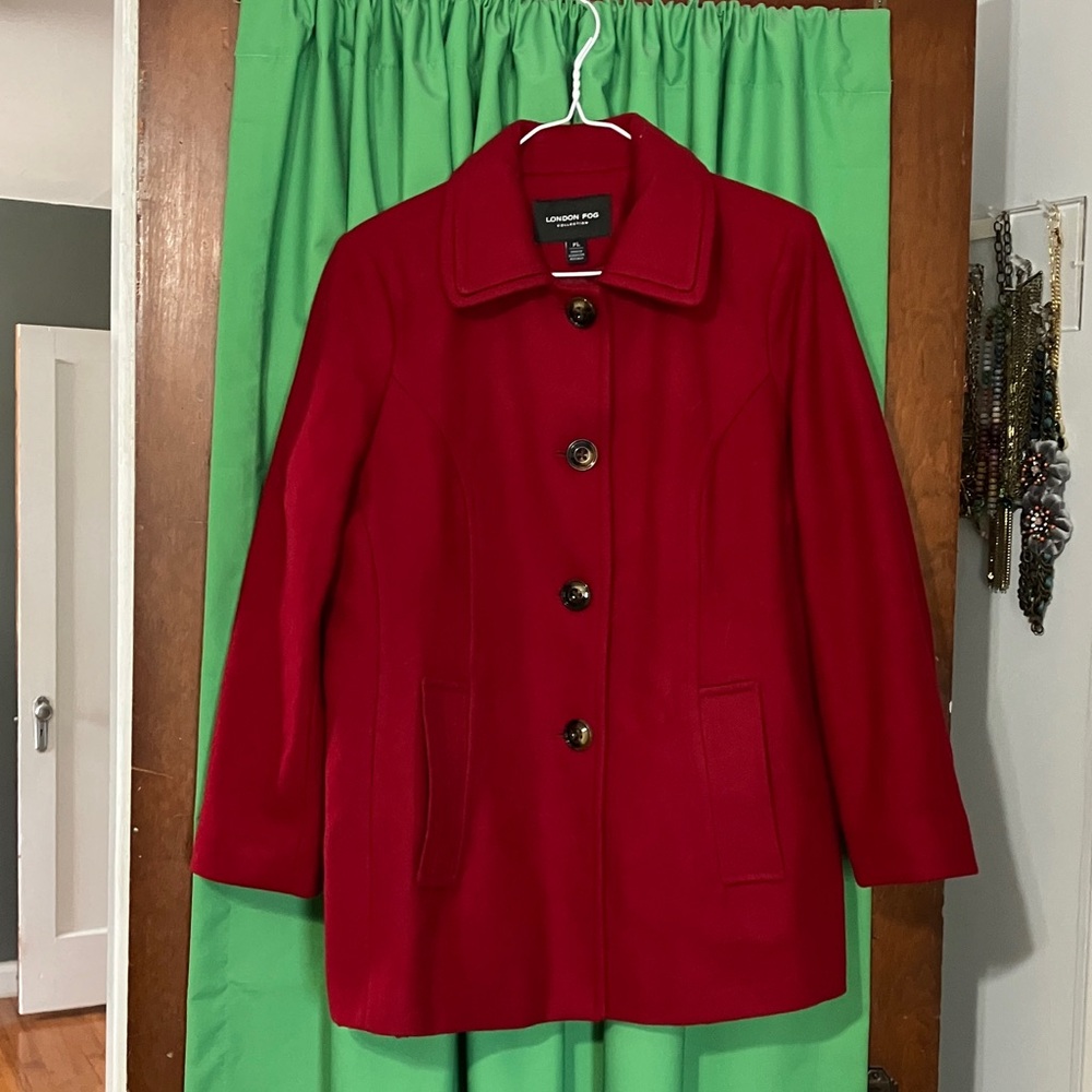 London Fog Women's Red Pea Coat with Classic Collar